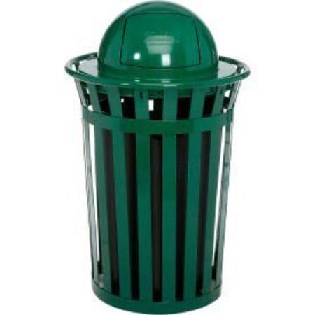 GLOBAL EQUIPMENT Outdoor Steel Slatted Trash Can With Dome Lid, 36 Gallon, Green 261944GN